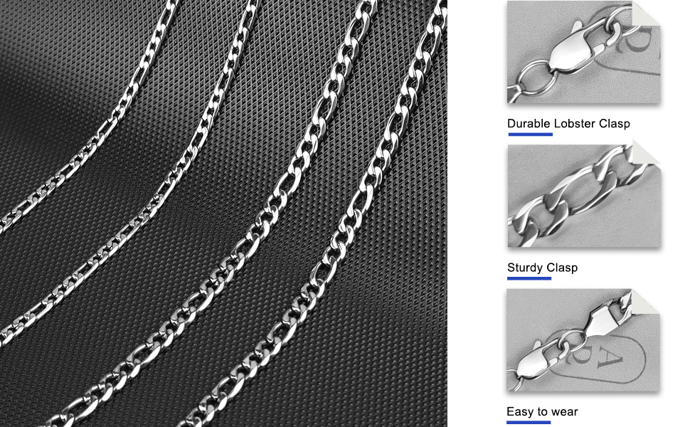 Evegfts Silver Chain for Men, 5.5MM Mens Chain Figaro Chain Necklace