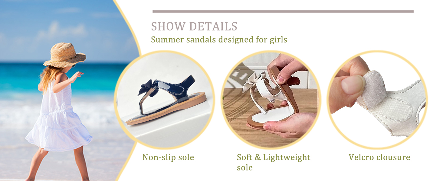 Toddler Girls Sandals Princess Bow Sandals Thong Flat Sandals Open Toe T-Strap Summer Dress Shoes