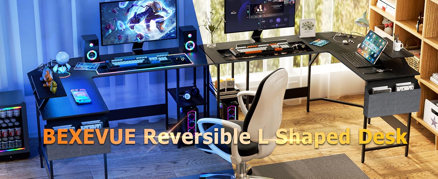 BEXEVUE Corner Computer Desk with Power Strip