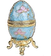 YU FENG Faberge Style Egg Shaped Trinket Box Hinged Jewelry Ring Holder Collectible Figurine Boxe...