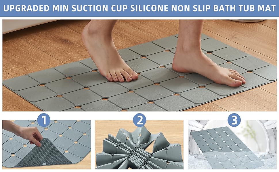 bath tub mat with mini suction cup and folding design