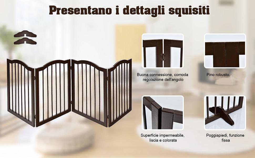 COSTWAY Cancelletto Per Cani In Legno Massello, Design Pieghevole E Girevole Con 4 Ante E Piedini, Ideale Per Scale, Soggiorno E Cucina (204 X 61 X 2 Cm) 14 1