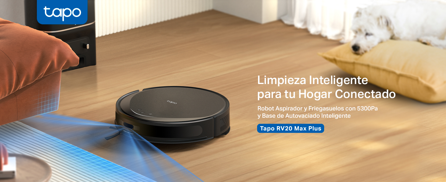 Tapo RV20 Max Plus - Robot Aspirador y Fregasuelos con 5300Pa + Base de Auto-Vaciado inteligente