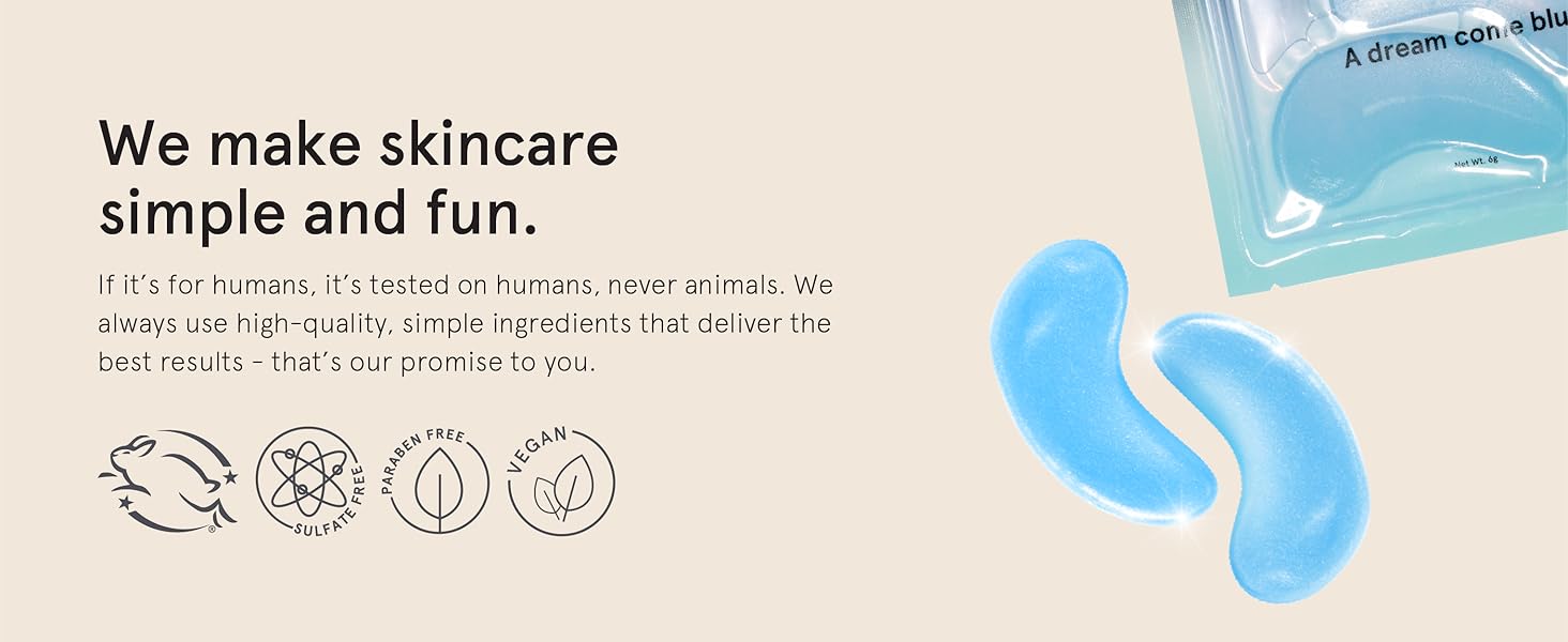 Our fun and colorful under eye patches eye gel pads are vegan, cruelty free and paraben free