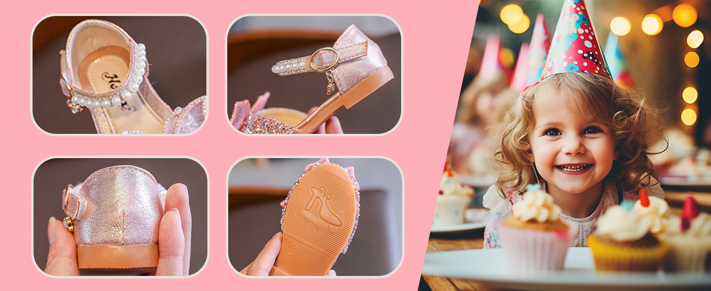 Girl Sandals Glitter Princess Shoes Dress Up Bling Bowknot Flats Comfort Mary Jane Dance