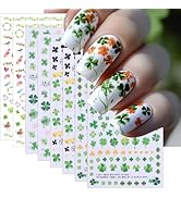 8PCS St. Patrick's Nail Art Stickers Green Four Leaf Clover Leaf Nail Decals 3D Self Adhesive Luc...