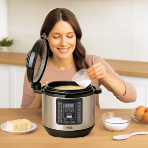Female using pressure cooker