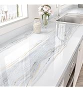 STICKEEP White Marble Contact Paper Peel and Stick Countertops for Table Cabinets Waterproof Glos...