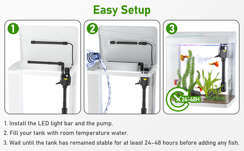 PONDON Betta Fish Tank, 3 Gallon Glass Aquarium, 3 in 1