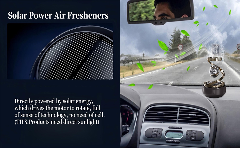 Rotating Dashboard Perfume Diffuser Solar-Powered Auto Air Purifier Refillable Aromatherapy 
