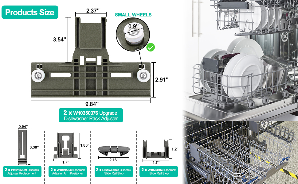 Upgraded W10350376 W10712394 Dishwasher Top Rack Adjuster