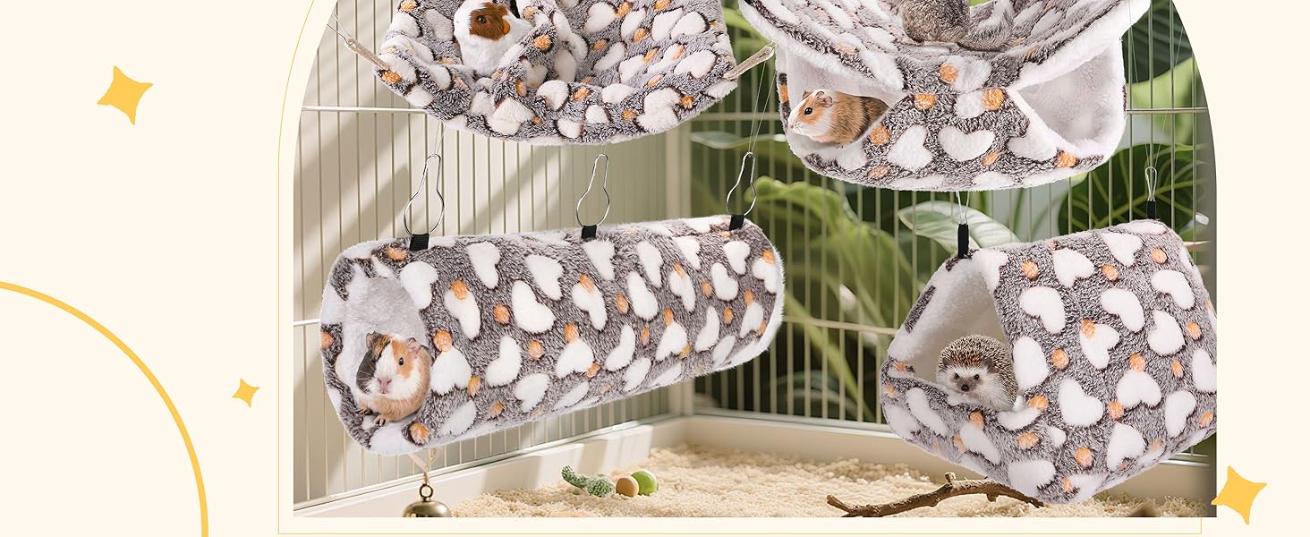 MCEAST 4 Pieces Small Pets Cage Accessories Hanging Hammock Sleeping Bag Tunnel and Bed Hideout Set Warm Sleep Nap Sack Bed for Hamster Ferret Squirrel Rabbit 10 2