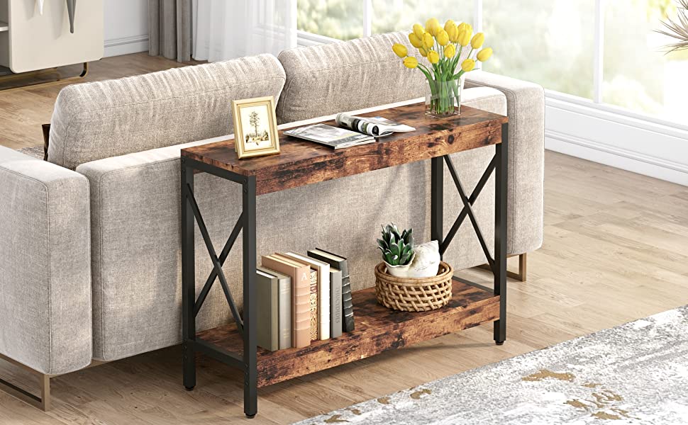 LITTLE TREE Industrial Console Sofa Storage Shelf Wood