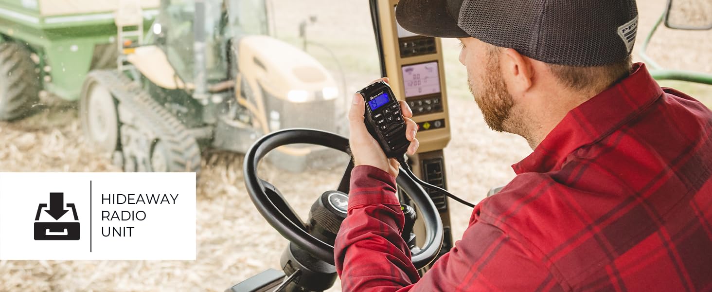 Midland – MXT275 MicroMobile® GMRS Radio – 15 watts Two-Way Radio with Integrated Control Microphone – Overland Caravanning Tractors – Detachable External Magnetic Mount Antenna - 8 Repeater Channels 13 Midland MXT275 Hideaway Radio Unit