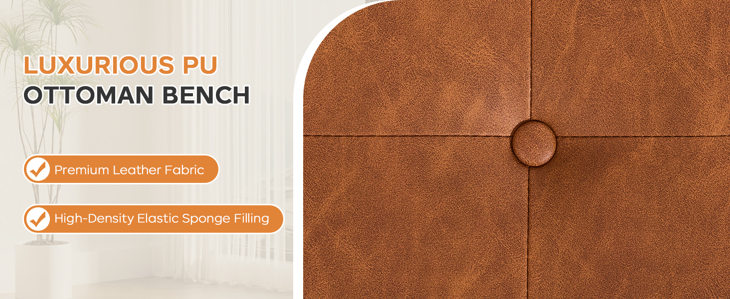 47.2&#34; Button-Tufted Entryway Bench, Upholstered Faux Leather Ottoman Bedroom Bench End
