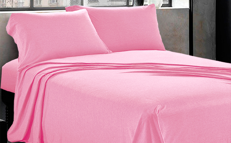 Jersey Sheets King [4Piece, Baby Pink] Cotton Bed Sheets Extra Soft