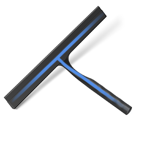 Professioneller Fensterwischer mit blauem Griff und schwarzer Gummiklinge im T-förmigen Design