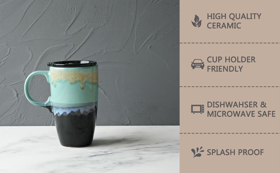 ceramic travel coffee mug with lid and handle
