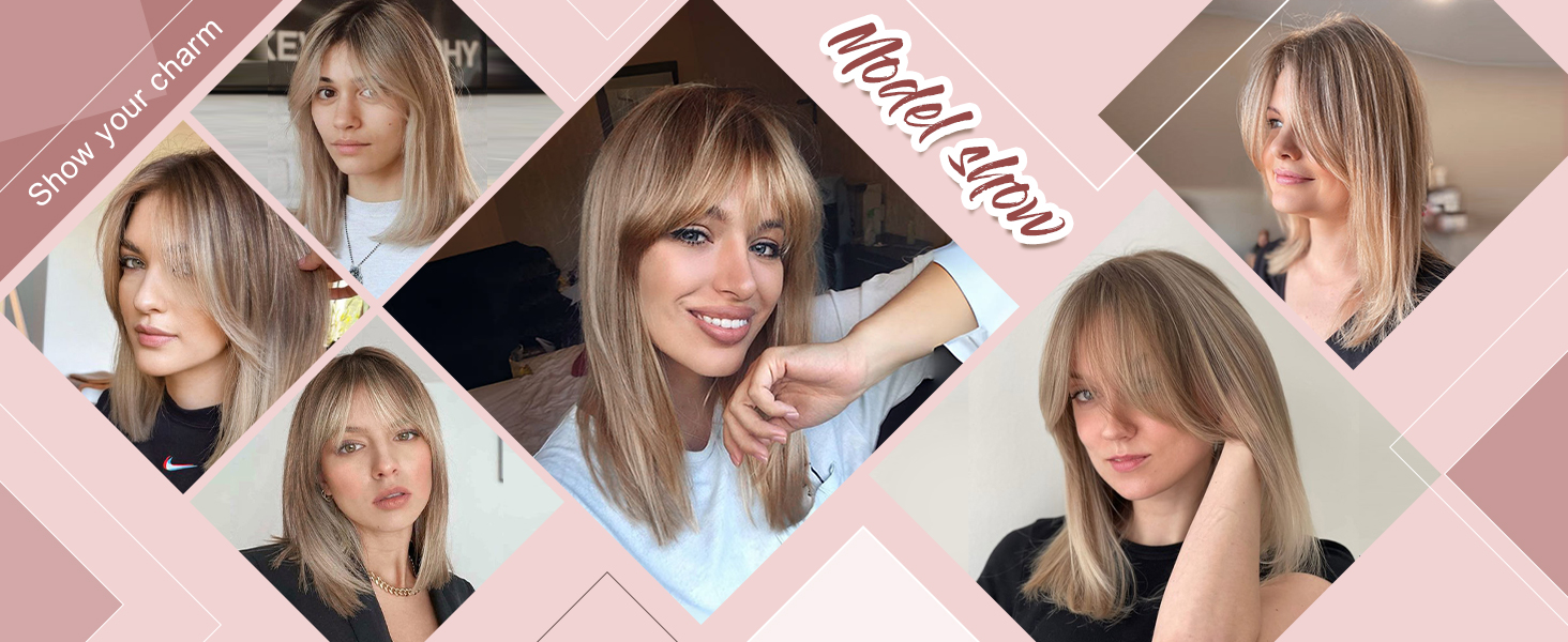HAIRCUBE Blonde bob wig with curtain bangs