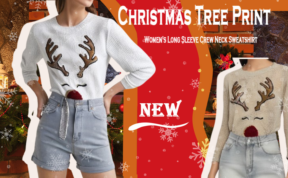 Barlver Women Christmas Fleece Sweaters Long Sleeve Fuzzy Sweatshirts Holiday Graphic Shirts