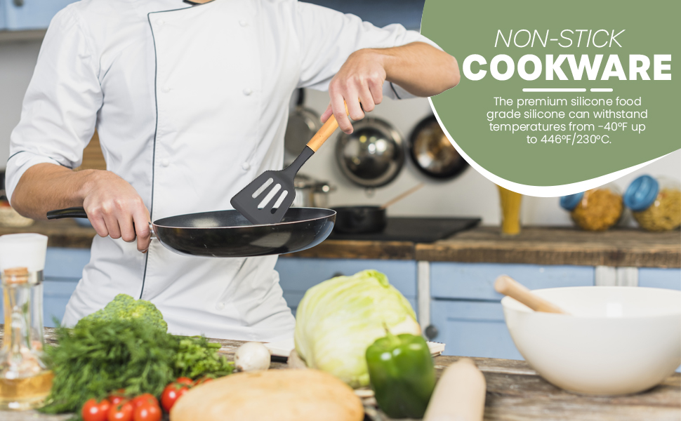 Heat-resistant silicone spatulas and spoons, BPA-free, safe for non-stick cookware