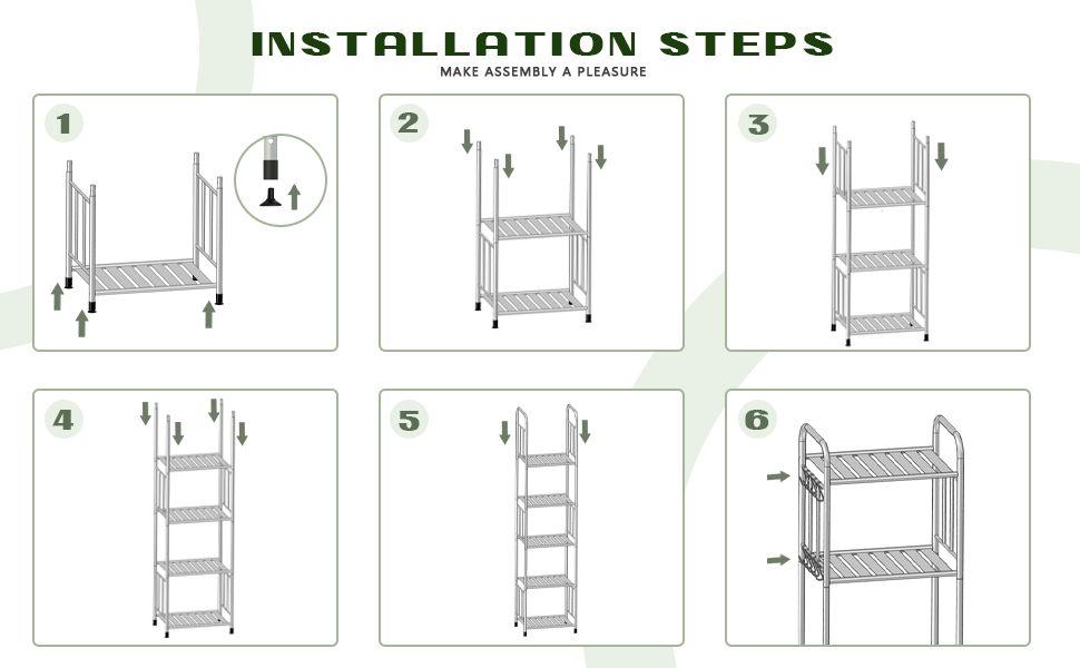 6 Tier Narrow Metal Standing Shelf Bathroom Towel Storage with 8Pcs
