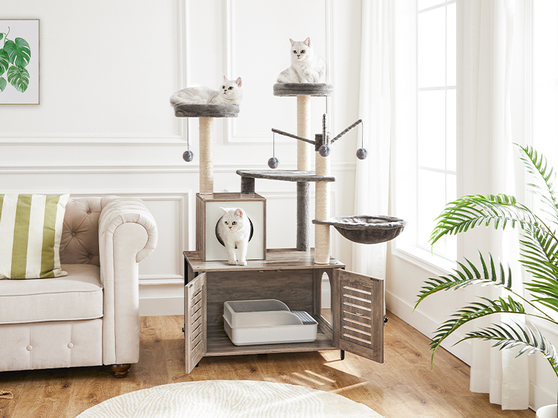 gato♡ Amazon.com : HOOBRO Cat Tree with Litter Box Enclosure, 27.6