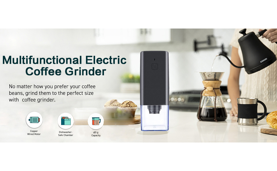 Portable Electric Coffee Grinder, USB Rechargeable Burr Coffee Grinder