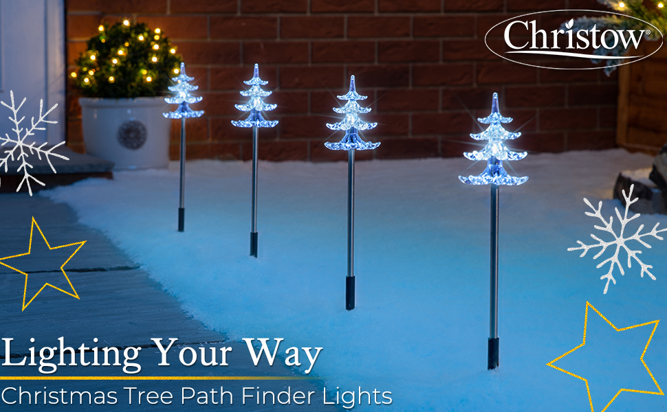 CHRISTOW Christmas Tree Path Lights, White LED Outdoor Pathway Stake