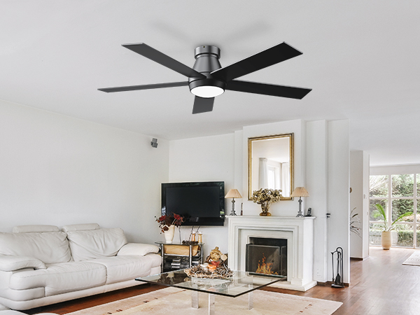 TCL 52&#34; Ceiling Fan with Lights, Black Flush Mount Ceiling Fans with Remote Control