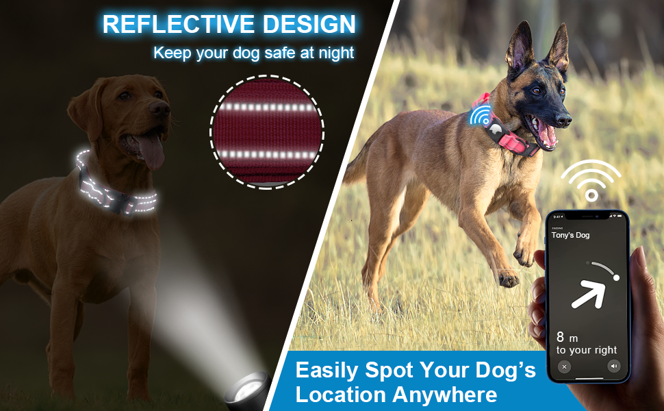 Reflective Airtag Dog Collar with Air Tag Holder Case