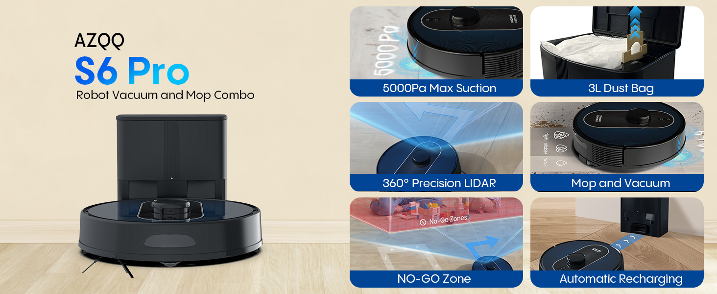 S6 Pro robot vacuum 5000Pa suction self emptying Lidar Mapping vacuum and mop combo