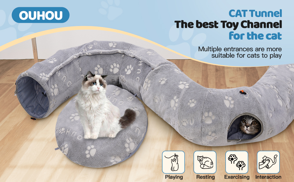 OUHOU SelfLuminous Cat Tunnel Bed for Indoor Cats Four