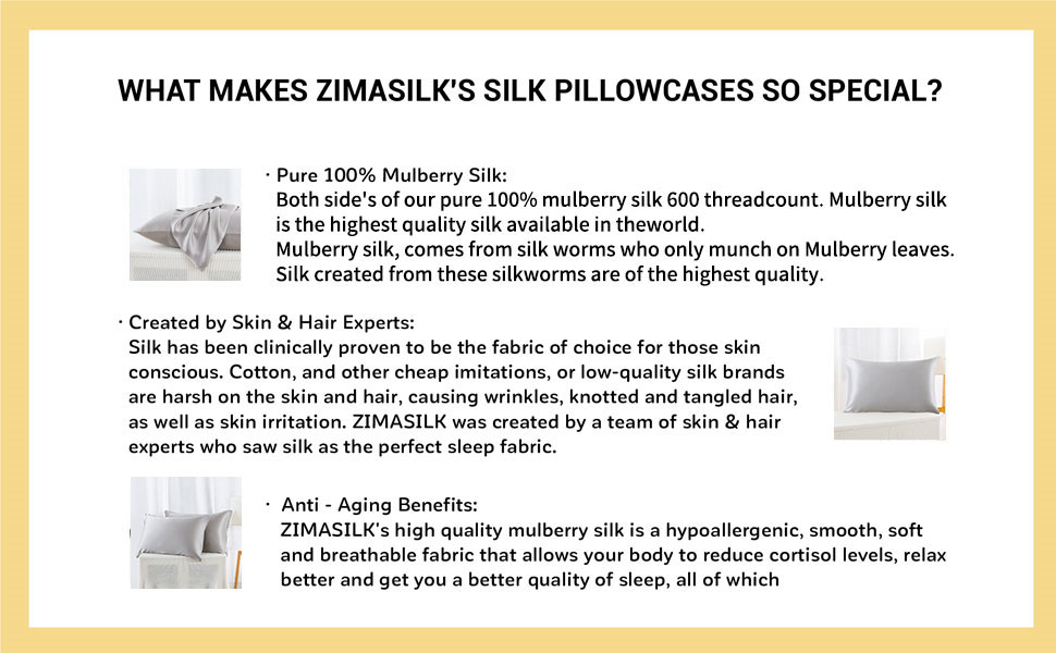 ZIMASILK 100 Mulberry Silk Pillowcase for Hair and Skin, with Hidden