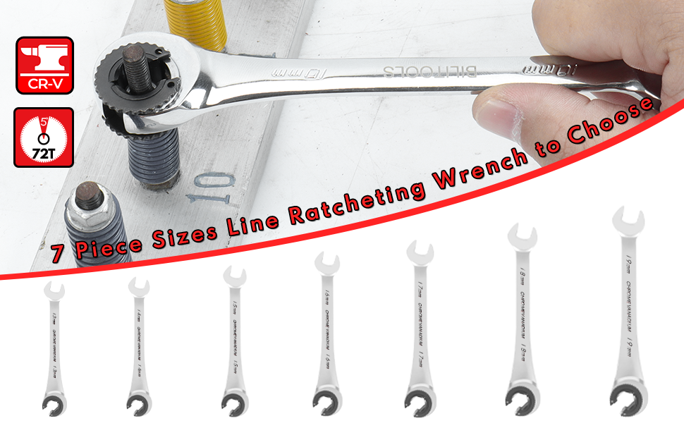 BILITOOLS 14mm Ratcheting Line Wrench, Ratchet Flare Nut Tubing Wrench