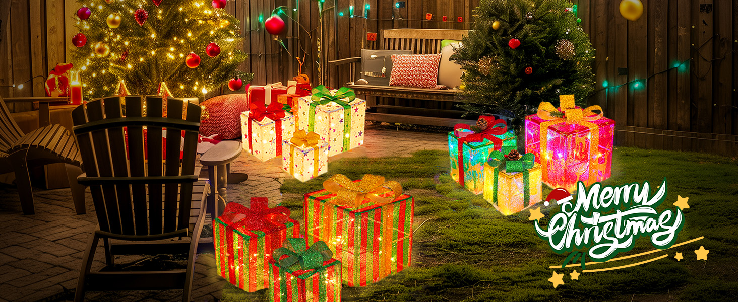 lighted christmas boxes