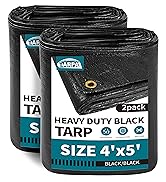 TARPAL Waterproof tarp 4x5(2Pack) Black Heavy Duty tarp 14mil polyethylene tarps Multifunctional ...