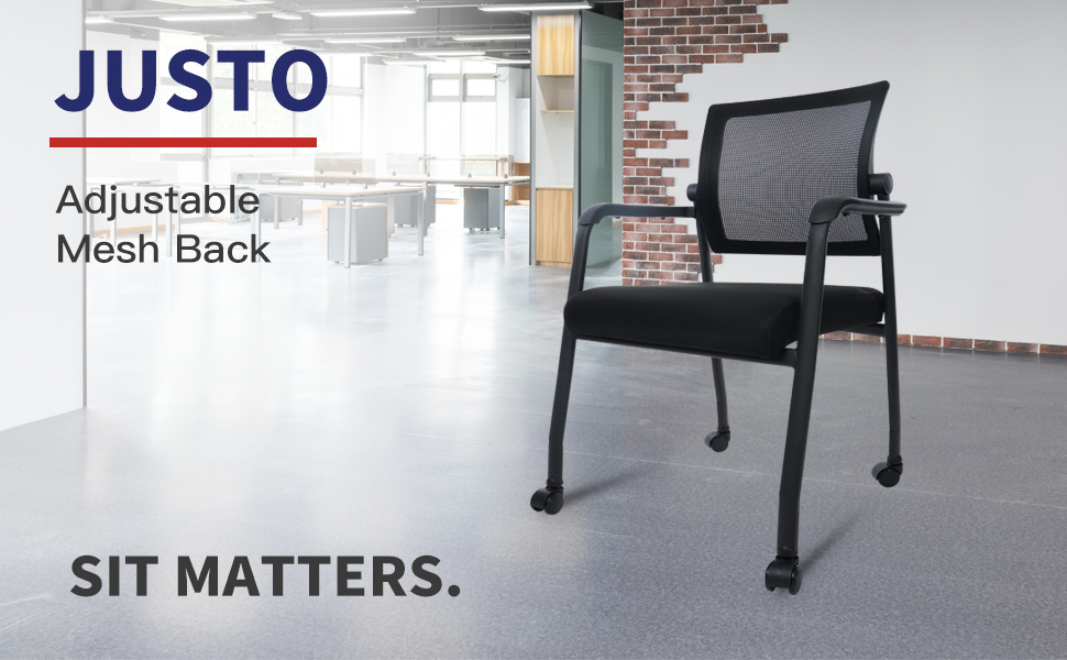 KLASIKA Waiting Room Chairs with Wheels, Adjustable Mesh