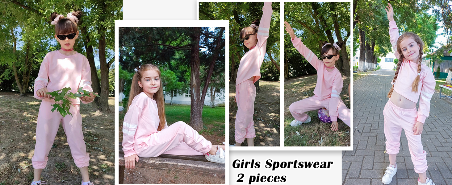 Girls Tracksuit 2 Piece Sweatshirt Jogging Bottoms Activewear Set for Kids Teenagers