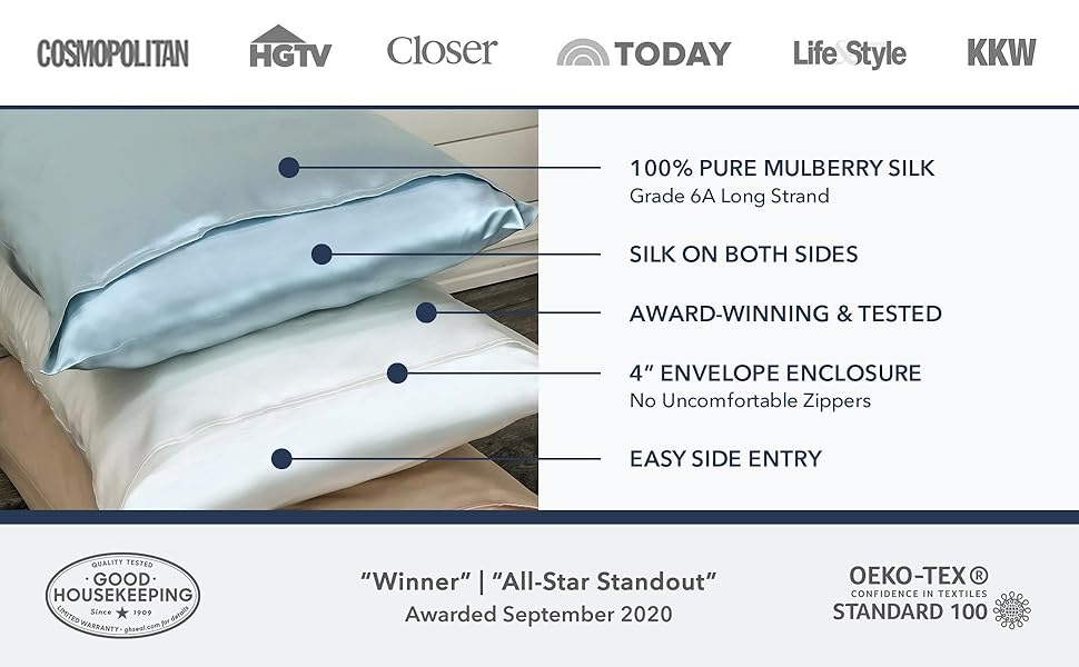 Fishers Finery 25mm 100 Pure Mulberry Silk Pillowcase