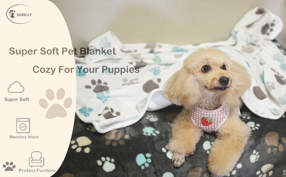 1 Pack 3 Puppy Blankets Super Soft Warm Sleep Mat Grey PAW Print