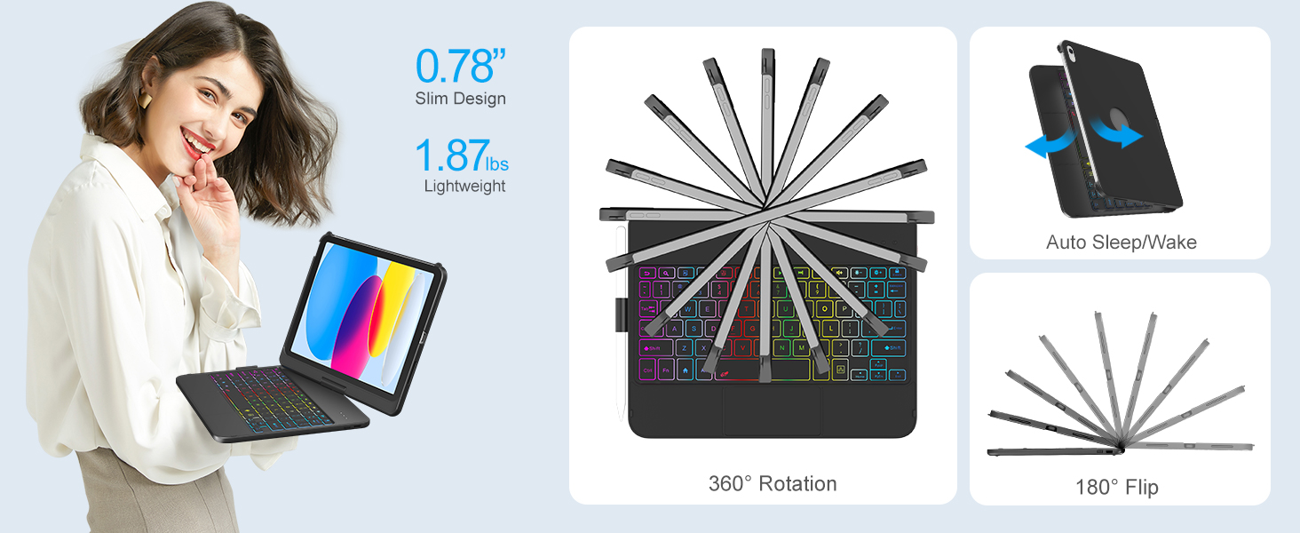 KBCASE Keyboard Case for iPad 10th Generation Case with Keyboard 360