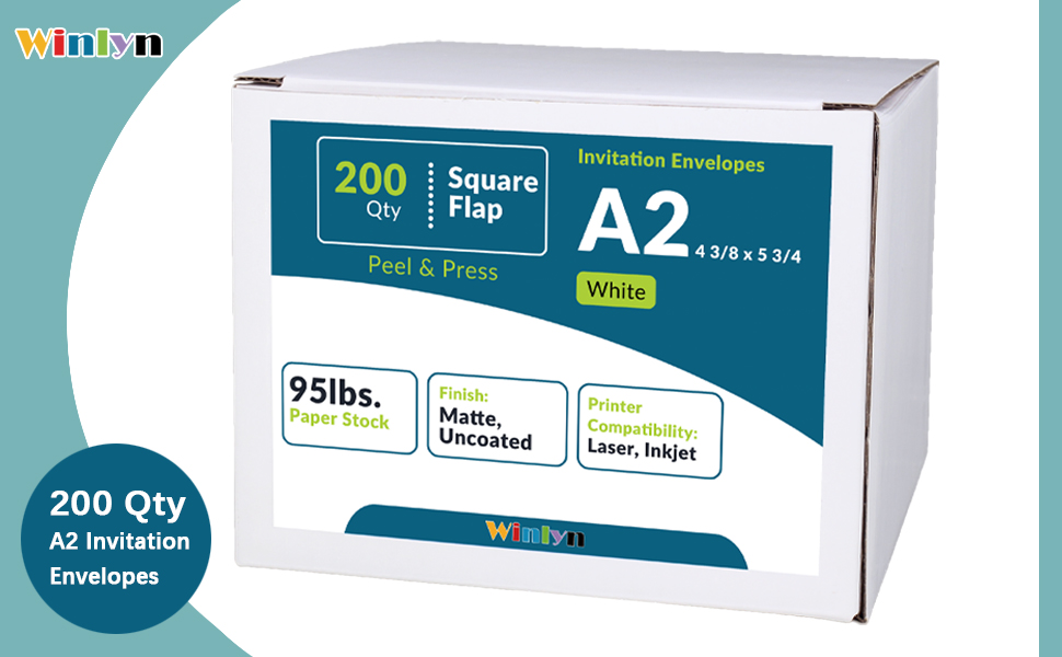200 Pcs Bulk A2 Invitation Envelopes in White Peel & Press