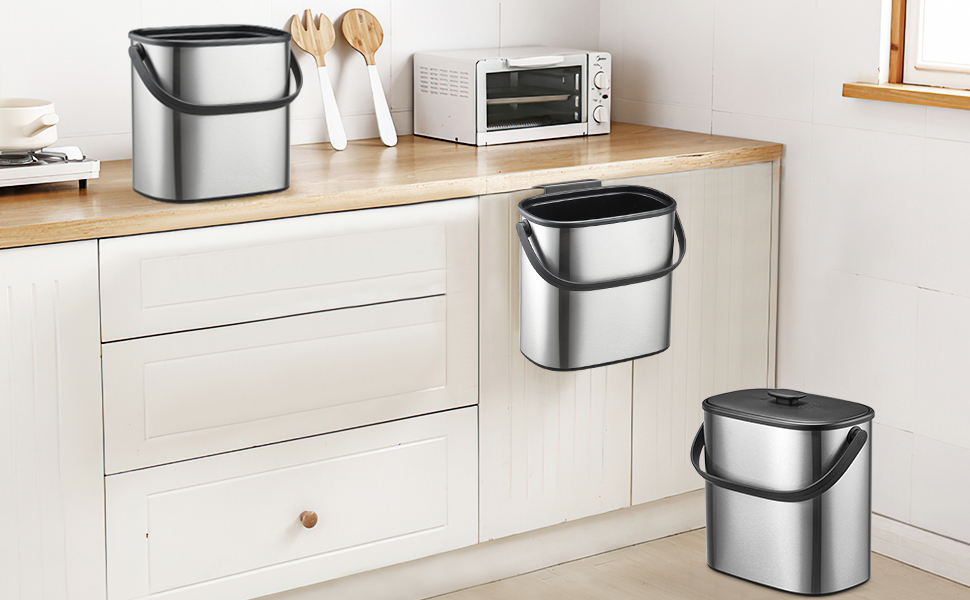 Compost Bin Kitchen, Stainless Steel Countertop Compost Bin, Indoor Compost Bin