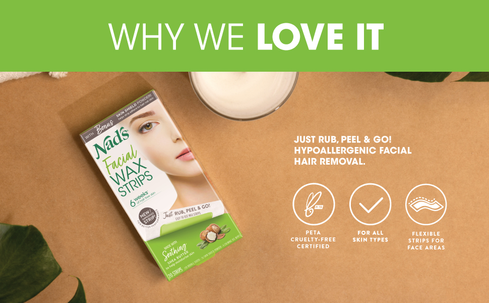 Nad's Facial Wax Strips Facial Hair Removal For Women, Face Wax