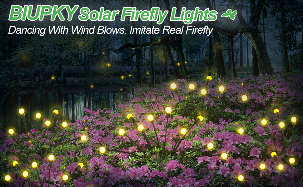 Biupky Firefly Garden Lights Solar Outdoor, 4 Pack 10 LED Firefly Solar