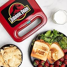 Uncanny Brands Jurassic Park Grilled  Cheese Maker- Panini Press and Compact Indoor Grill-