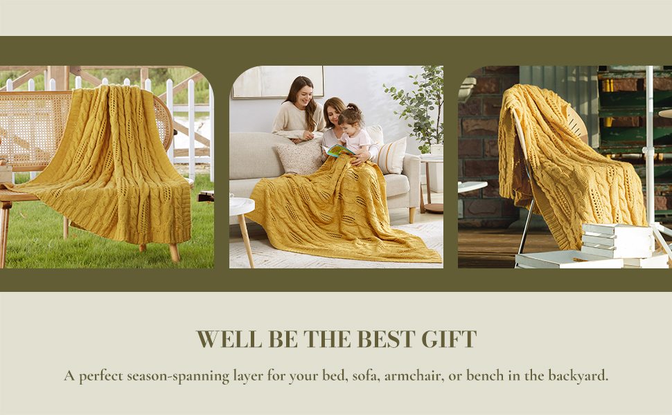 Amélie Home Cable Knit Throw Blankets for Sofas Couch 127x152cm, Soft