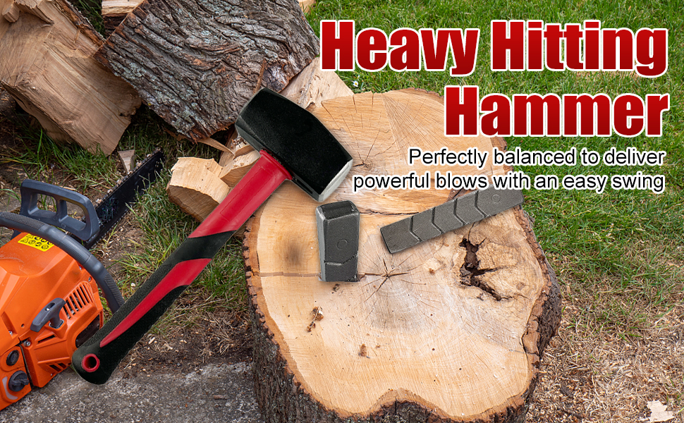 C&T 2 piece Drilling/Crack Hammer+Split Wedge,3Lb Sledge Hammer with Fiberglass