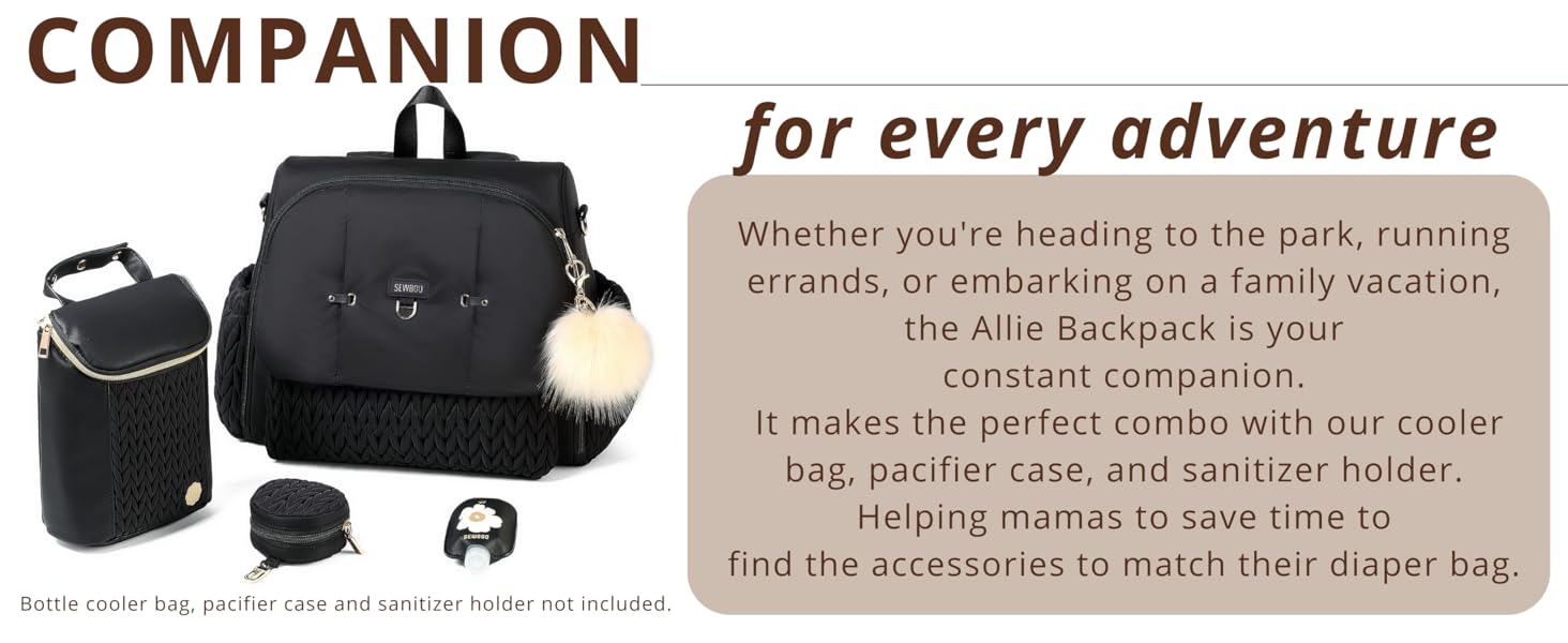 Allie Backpack Stylish Diaper Bag,Travel Baby Bag Insulated Pockets,Changing Pad, Stroller Clips